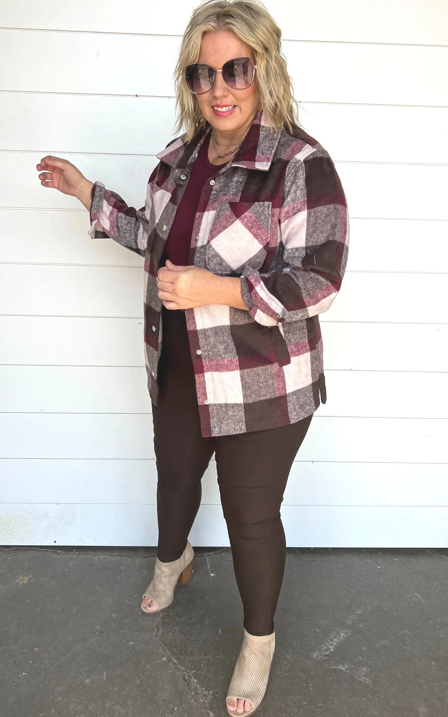 The Falling for You Plaid Oversized Jacket ( TAN BROWN) - Final Sale