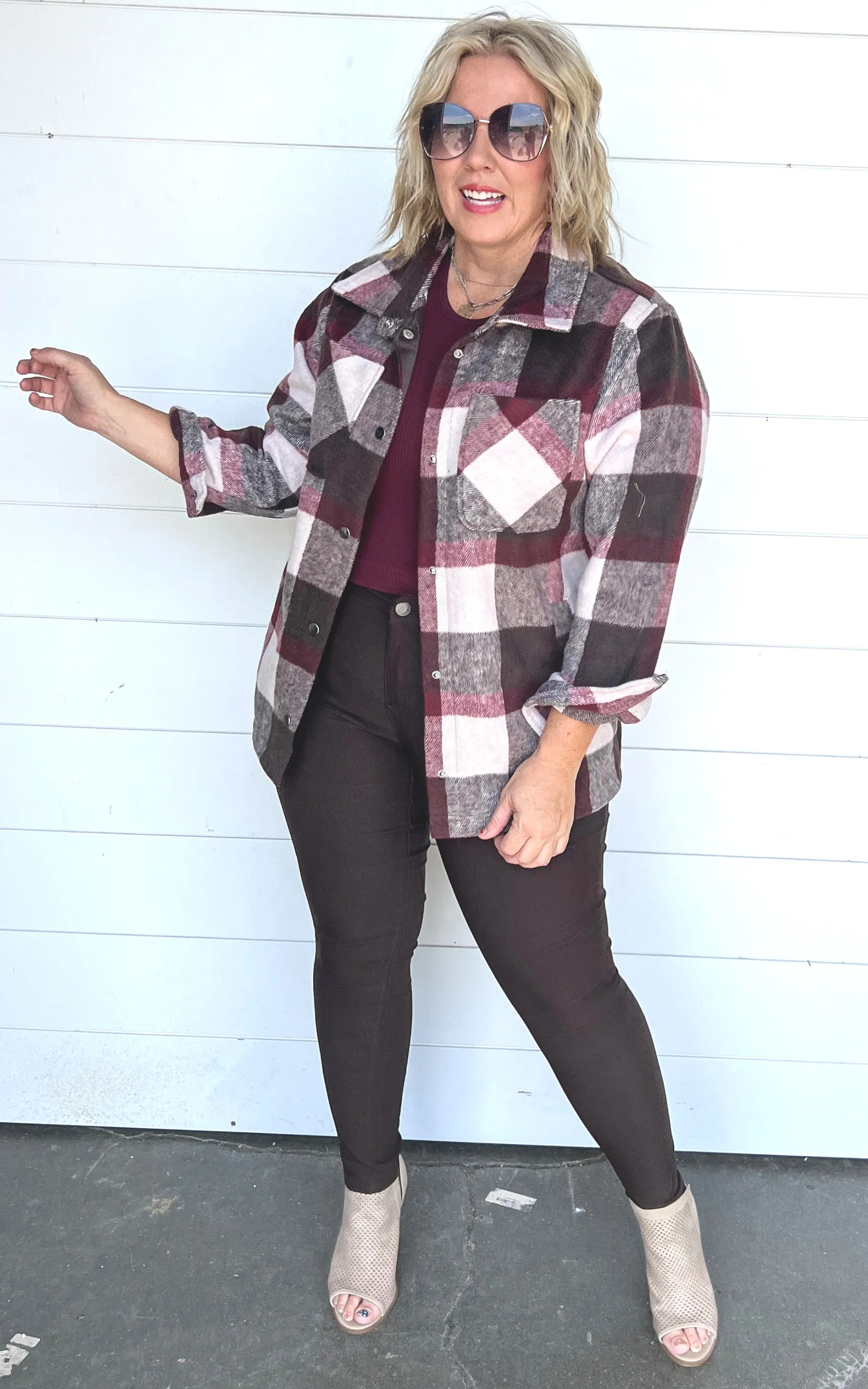 The Falling for You Plaid Oversized Jacket ( TAN BROWN) - Final Sale