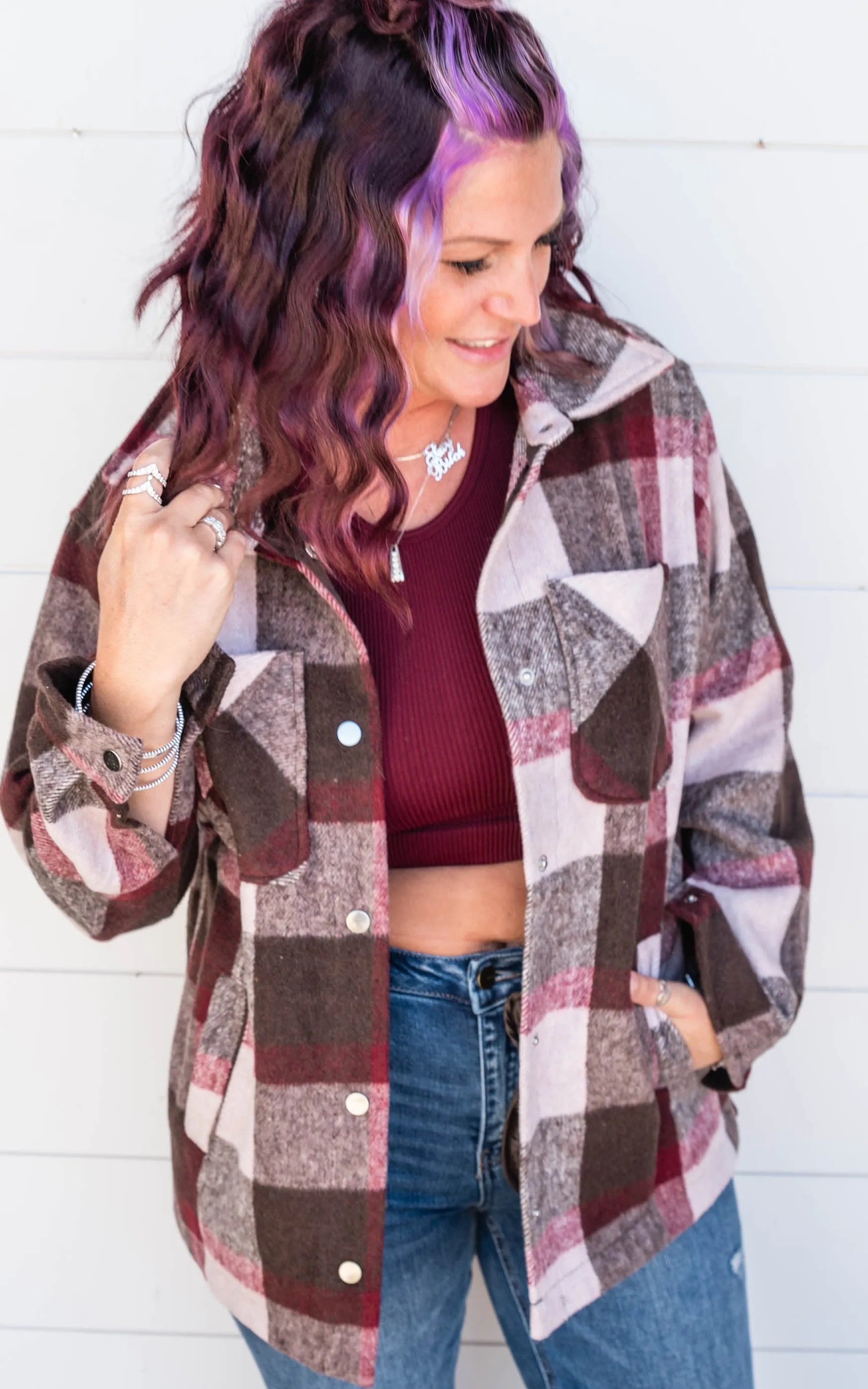 The Falling for You Plaid Oversized Jacket ( TAN BROWN) - Final Sale