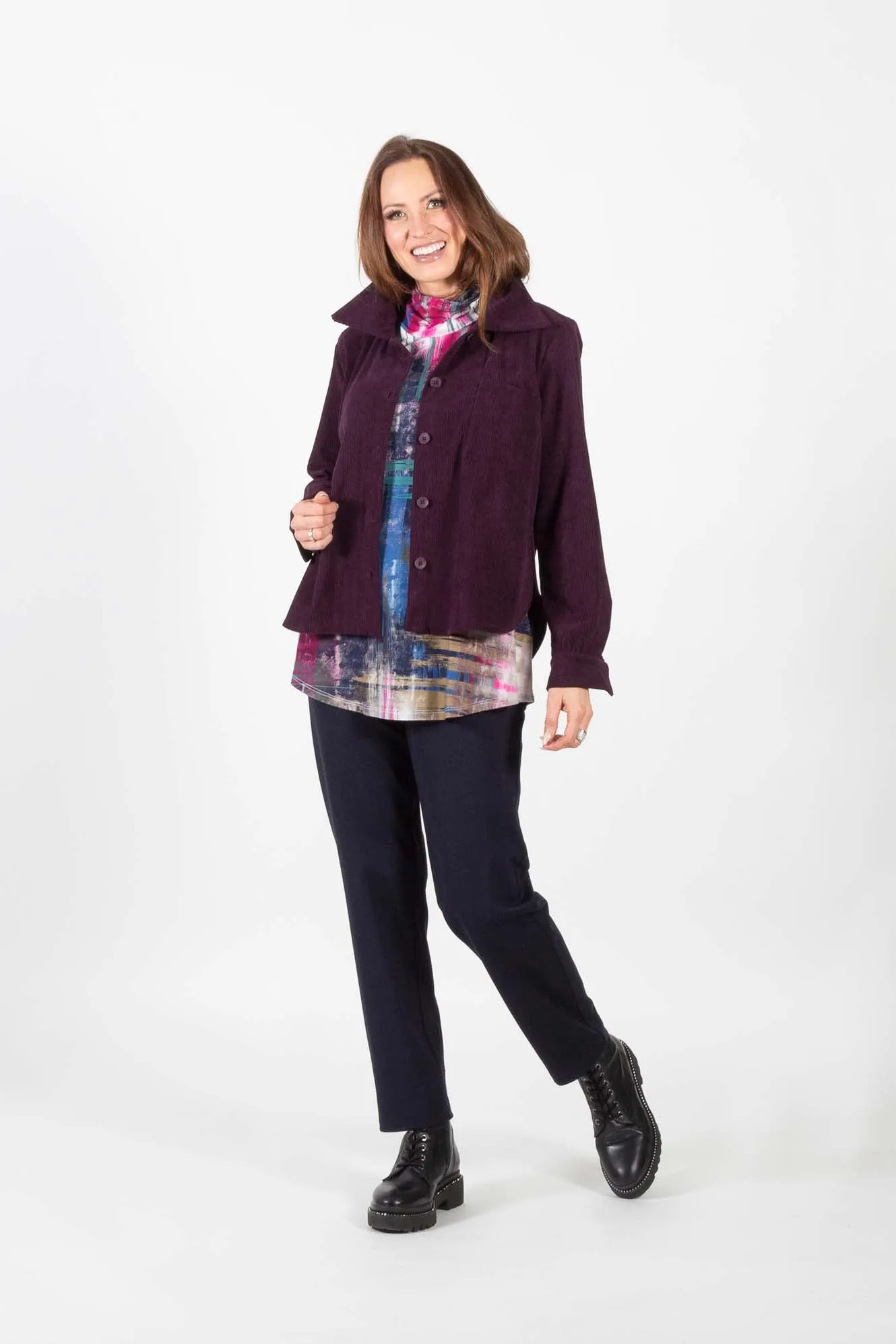 Wine Long Sleeve Collared Button Down Shacket