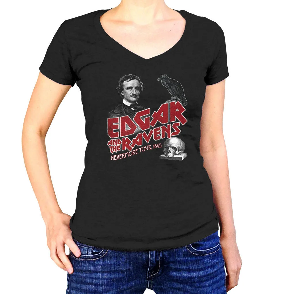 Women's Edgar and the Ravens Nevermore Tour Vneck T-Shirt - Edgar Allan Poe