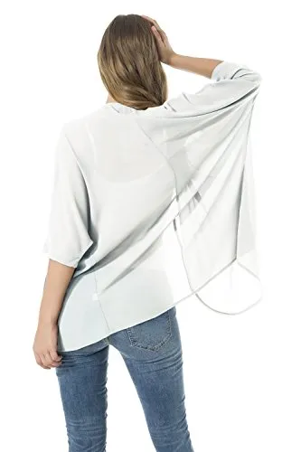Women's Short Sleeve Beachwear Sheer Chiffon Kimono Cardigan Solid Casual Capes Beach Cover up Blouse (M, white)