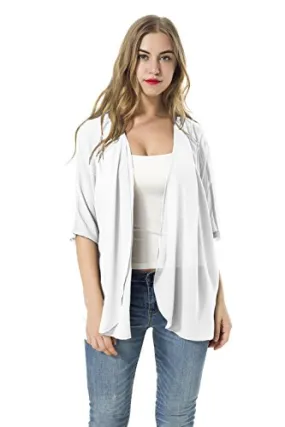 Women's Short Sleeve Beachwear Sheer Chiffon Kimono Cardigan Solid Casual Capes Beach Cover up Blouse (M, white)