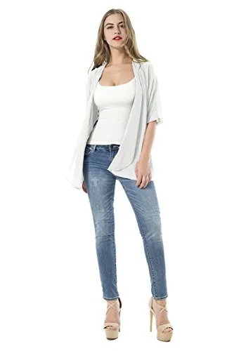 Women's Short Sleeve Beachwear Sheer Chiffon Kimono Cardigan Solid Casual Capes Beach Cover up Blouse (M, white)