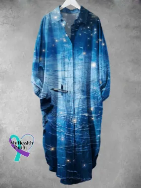 Women's Starry Sky Ocean And Ship Pattern Art Print Long Skirt