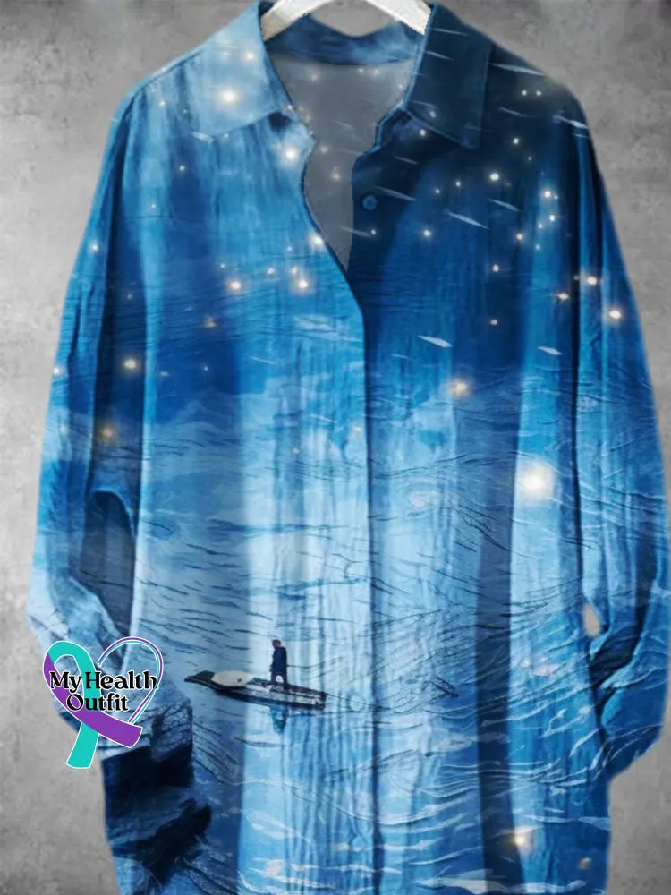 Women's Starry Sky Ocean And Ship Pattern Art Print Long Skirt